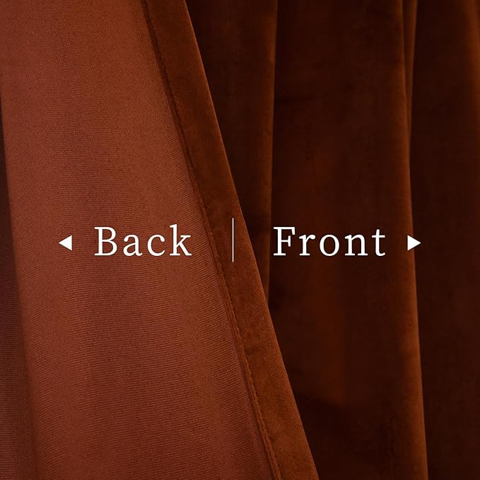 Roslynwood Luxury Soft Rust Velvet Curtains 108 inches Long Back Tab Thermal Insulated Blackout Window Drapes for Living Room/Bedroom/Dining Room, W52 x L108, 2 Panels