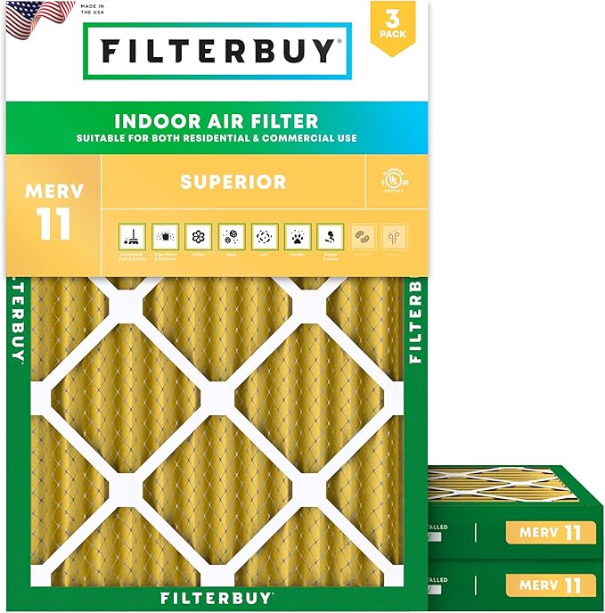 Filterbuy 20x25x2 Air Filter MERV 11 Superior Pet & Allergy Defense (3-Pack), Electrostatic Pleated HVAC AC Furnace Filters Replacement (Actual Size: 19.50 x 24.50 x 1.75)