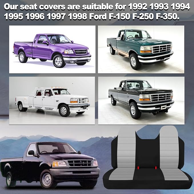 Custom Bench Seat Covers for Ford F150 F250 F350 1992 1993 1994 1995 1996 1997 1998 Heavy Duty Cloth Protector Interior Accessories，Waterproof & Machine Washable - Gray