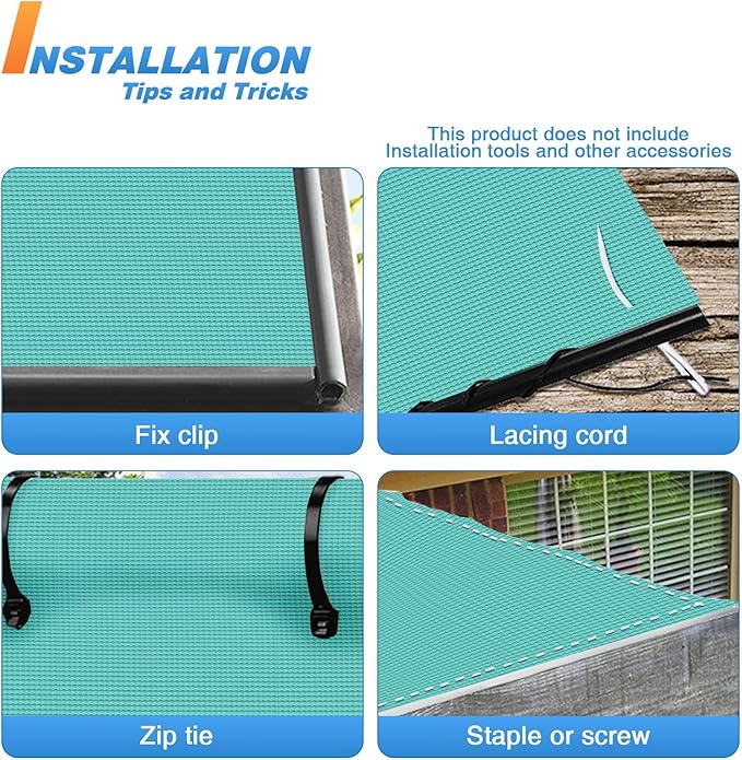 TANG Sun Shade Fabric Roll 8'x95' Shade Cloth for Garden Turquoise Green HDPE Mesh Shading Pergola Cover Replacement Canopy, 95% Blockage Sunshades for Outdoor Patio Backyard Plant