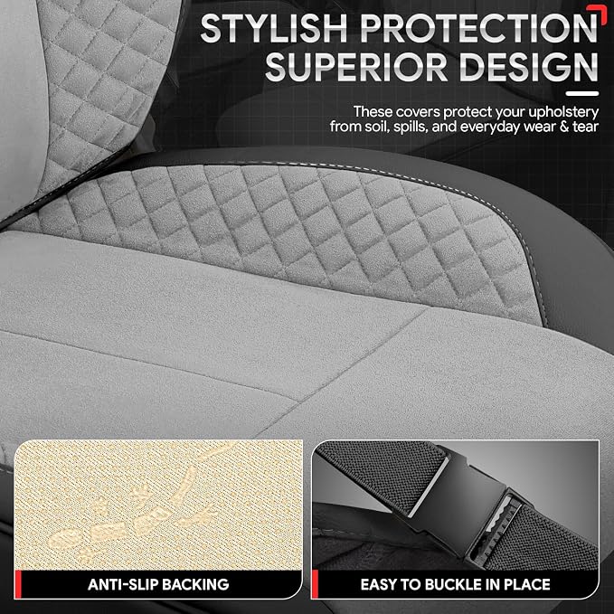 Voris Series Full Set Seat Covers Universal for Cars Trucks SUV, Grey, CA-SC-VORIS-Full-GY