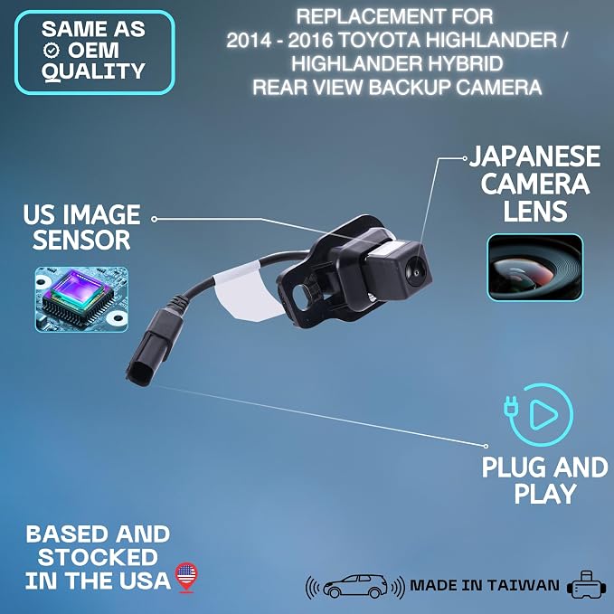Backup Camera Replaces for 2014 2015 2016 Toyota Highlander/Highlander Hybrid OE Part # 86790-0E031, 86790-0E030