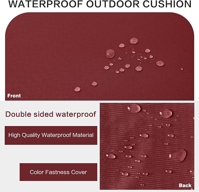 Outdoor Bench Cushion 4 inches Memory Foam Waterproof Patio Furniture Bench Cushion Porch Swing Cushion with Handle and Adjustable Strap, 42 x 18 Inch Burgundy