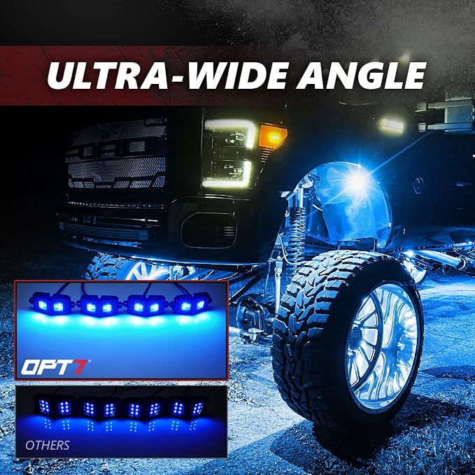 OPT7 Photon RGB LED Magnetic Rock Lights w/Bluetooth APP & Remote - 4 Pods Aluminum Frame Wide Angle Underglow Kit, IP68 Waterproof for Offroad Jeep SUV ATV UTV - Truck Decorations