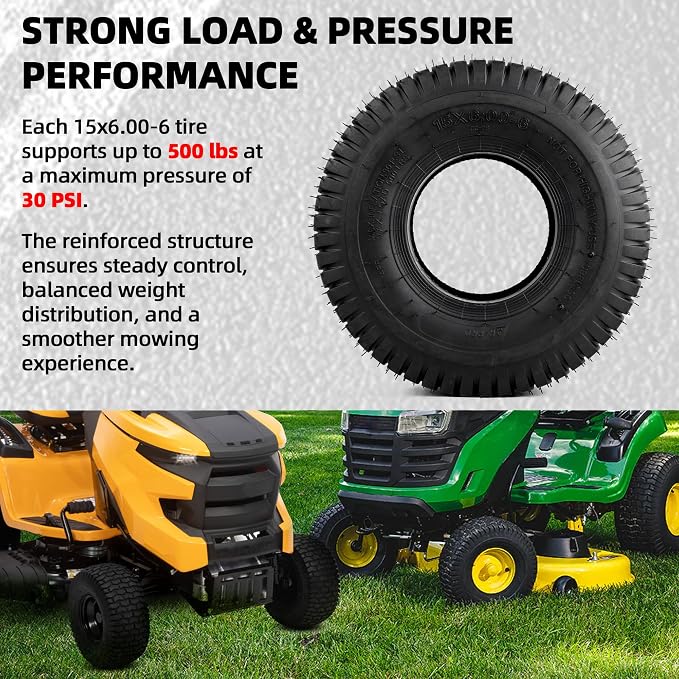 AR-PRO (2-Pack) 15x6.00-6 Tubeless Tire, 15x6-6 Lawn Mower Garden Tractor Tire, 4 Ply with Turf Treads