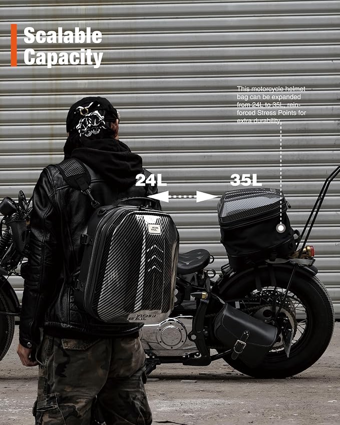 Grapelet Motorcycle Tail Bag Backpack Waterproof ABS Hard Shell Motorbike Luggage Bags Helmet Bags with Expandable Storage 24L-35L