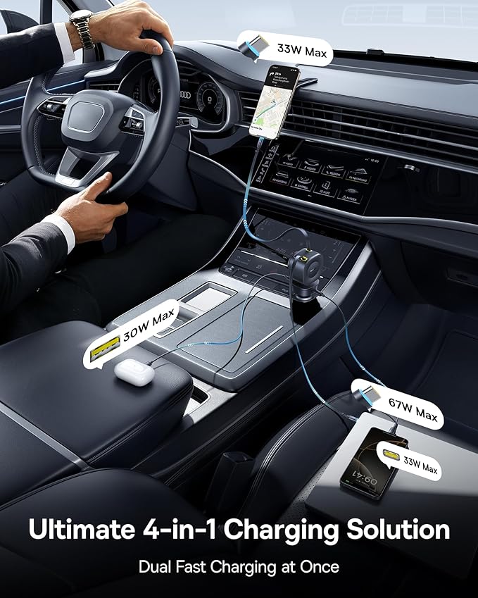 Baseus Ultra-Mini 60W Retractable Car Charger USB C 163W Retractable Car Charger PrimeTrip VR2 Max