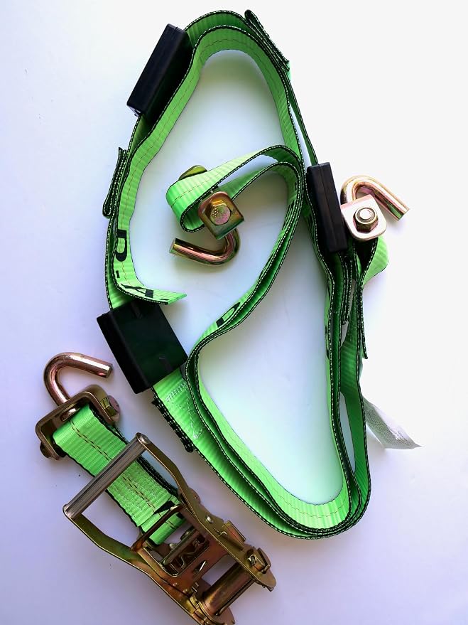 D.A.S. Car Hauler Straps - 2 inches x 11 feet, Set of 4 Wheel Tie Down Straps for Car, Truck, and UTV Transport, Secure Car Tie Dow, Three Cleat Design | Green Color
