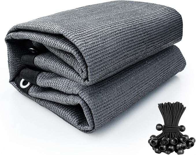 Shatex 90% Sun Shades for Patios 12x 20 ft Shade Fabric Sun Shade Cloth Taped Edge with Grommets Sun-Block Mesh Shade for Pergola Cover Canopy Grey, 12 Bungee Balls