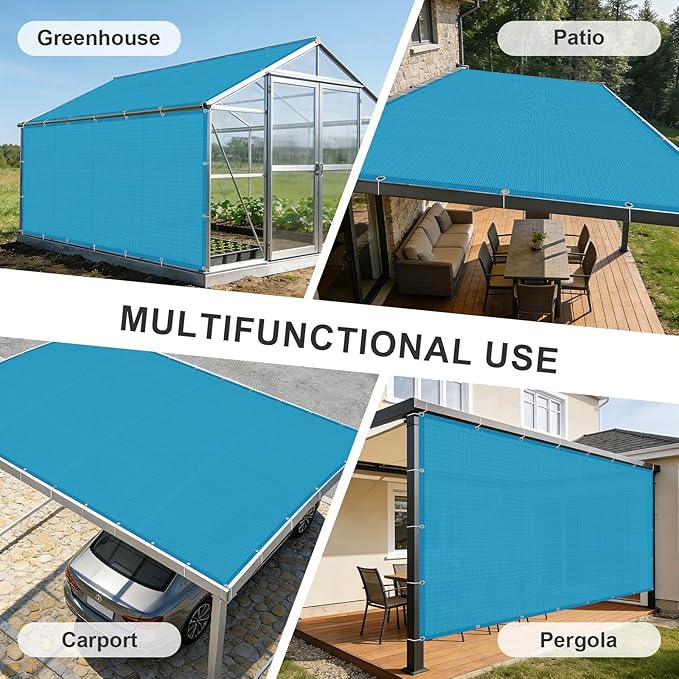 Cool Area Sun Shade Cloth with Grommets 8×24 FT Shade Panel Shade Tarp Screen Fabic for Outdoor Patio Pergola Cover Deck Garden, Turquoise Blue (Customized)