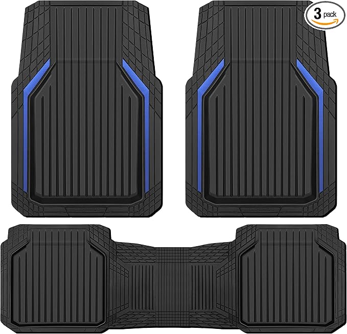 CAR PASS Heavy Duty Rubber Floor Mats for Car, Waterproof Liner Deep Dish Car Mats Full Sets, Universal Trim to Fit for SUV Truck Sedans Vans, All Weather Automotive Floor Mats 3pcs, Black Blue