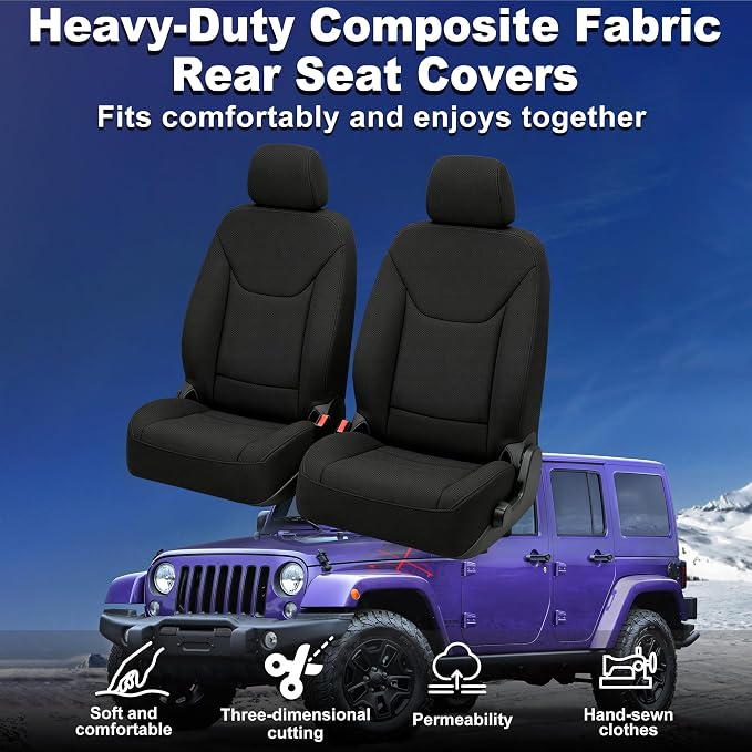 Custom Seat Covers for Wrangler JK 2013 2014 2015 2016 2017 2018 4 Door Heavy Duty Cloth Protector Interior Accessories，Waterproof & Machine Washable, Foam Padded - Black（Front）