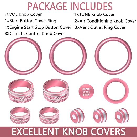 for Nissan Sentra 2025 2024 2020-2023 Accessories Knob Cover Set - Volume Tune Knob Covers, Air Conditioner, Air Vent Outlet Rings/Covers Push Start Stop Button Ring Trim for Sentra, 12Pcs (Pink)