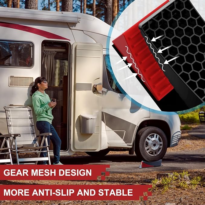 2Packs RV Leveling Blocks System Kit Camper Leveling Blocks for RVS Trailer with Carrying Bag, Anti-Slip Mats, T Bubble Level Up to 35000 LBS Red