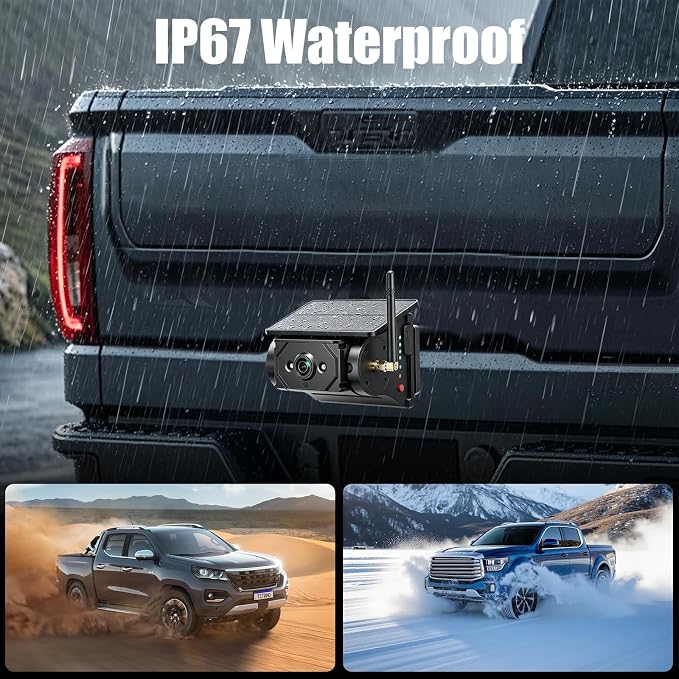 Portable Wireless Backup Camera with 9600mAh Long Life Battery, Magnetic Solar Powered WiFi Rear View Camera for Truck RV Trailer, IP67 1080P HD Night Vision, Motion Detection Alert, Phone App Control