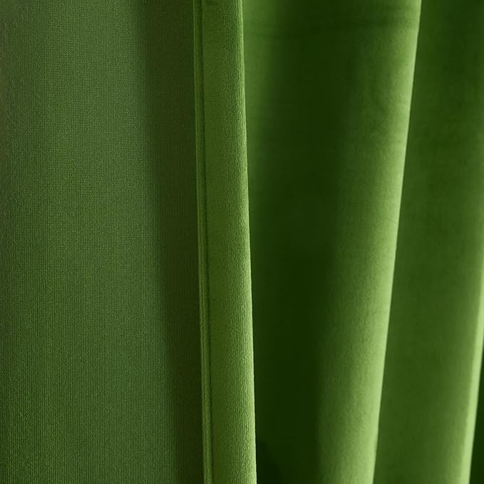 Roslynwood Luxury Soft Fresh Green Velvet Curtains 63 inches Long Back Tab Thermal Insulated Blackout Window Drapes for Living Room/Bedroom/Dining Room, W52 x L63, 2 Panels
