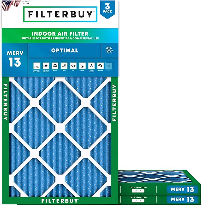 Filterbuy 12x30x1 Air Filter MERV 13 Optimal Smoke & Allergy Defense (3-Pack), Electrostatic Pleated HVAC AC Furnace Filters Replacement (Actual Size: 11.88 x 29.88 x 0.75)