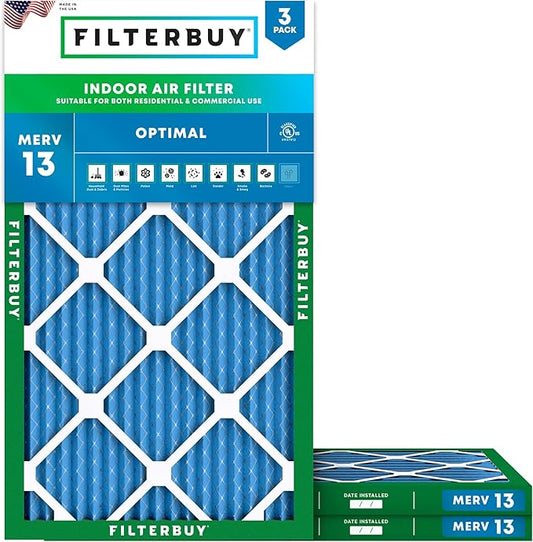 Filterbuy 10x24x1 Air Filter MERV 13 Optimal Smoke & Allergy Defense (3-Pack), Electrostatic Pleated HVAC AC Furnace Filters Replacement (Actual Size: 9.50 x 23.50 x 0.75)