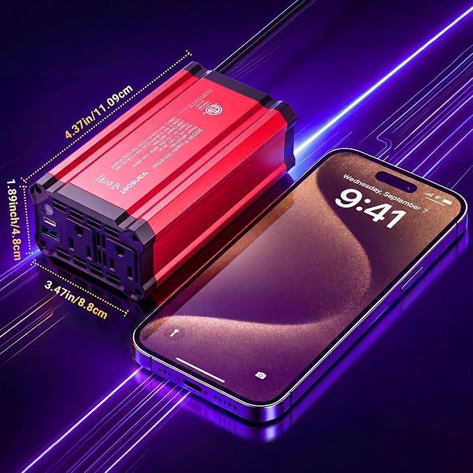 【2026 Upgraded】 300W Car Power Inverter - vansoet DC 12V to 110V AC(2 Outlets) Power Inverters with PD30W & QC18W Fast Charging Port - Car Charger Cigarette Lighter Adapter for Laptop/Phone/Road Trip