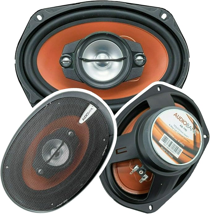 2X Audiobank AB-790 6x9 -Inches 1000 Watts Peak Power for Pair and 300 Watt RMS Power 4-Way Car Audio Stereo Coaxial Speakers with 4 Ohm Ohm Impedance / 93dB/1w/1m