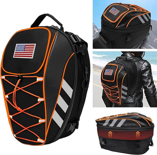 Motorcycle Helmet Backpack, 50L Expandable Motorcycle Tail Bag with Waterproof Rain Cover, Backpack & Rear Seat Bag, Fits Full Face Helmet for Motocross, Scooter, Street Bike
