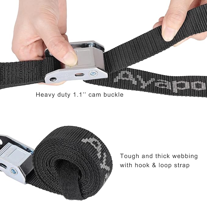 Ayaport Motorcycle Tie Down Straps 1.1” x 7’ (with Swivel Carabiner Hooks) Cam Buckle Tie Downs, Handlebar Strap for Dirt Bike, Motor Bike, Kayak, Car, Truck, Boat, Cargo, Black (1.1" x7'-2pcs)