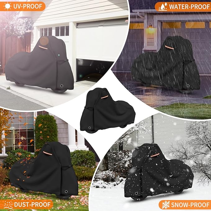 STARTWO Motorcycle Covers Waterproof Outdoor Storage Heavy Duty All Season Universal Vehicle Cover Adventure Series and Most Motorcycles 96"x43"x55" Black