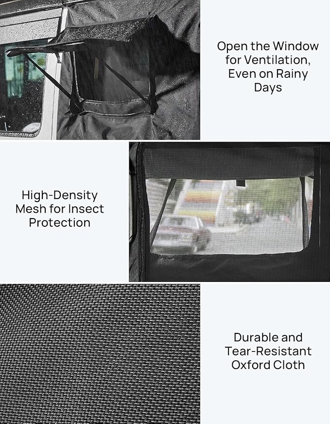JOYTUTUS Rear Wrangler Side Window Sun Shade Rain Cover Camping Window Insect Mesh Screens Compatible with 2007-2026 Wrangler JK JL 4 Doors Gladiator JT, Car Window Covers for Privacy Blackout 2 Pcs