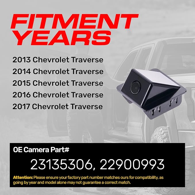 Master Tailgaters Replacement for Chevrolet Traverse (2013-2017) Backup Camera OE Part # 23135306, 22900993