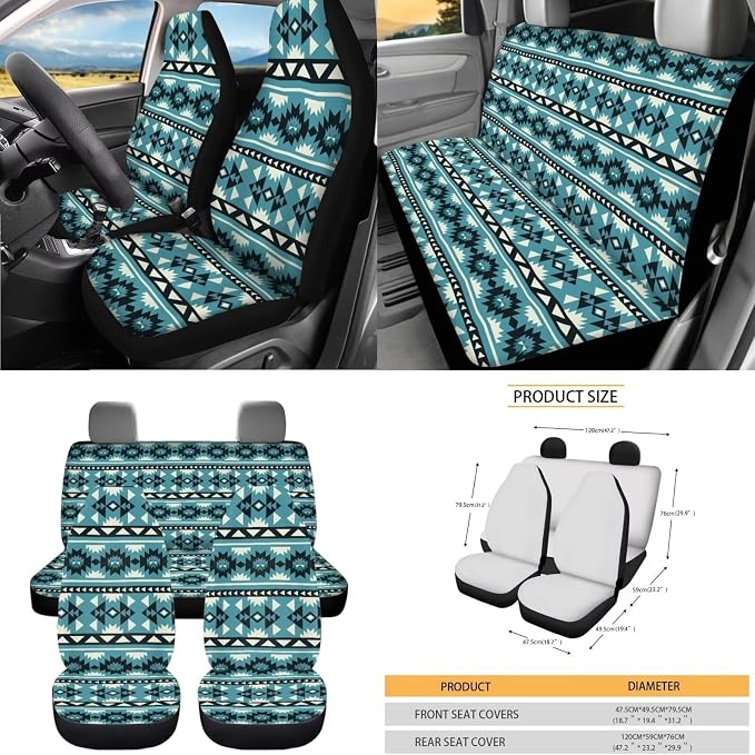 XYZCANDO Tribal Style Automobile Seat Cover Sets 15 PCS Car Seat Cover Set Steering Wheel Cover Seat Belt Pads Cover Garbage Bag Storage Box Rear View Mirror Cover Coasters Keychain Fit Most Cars