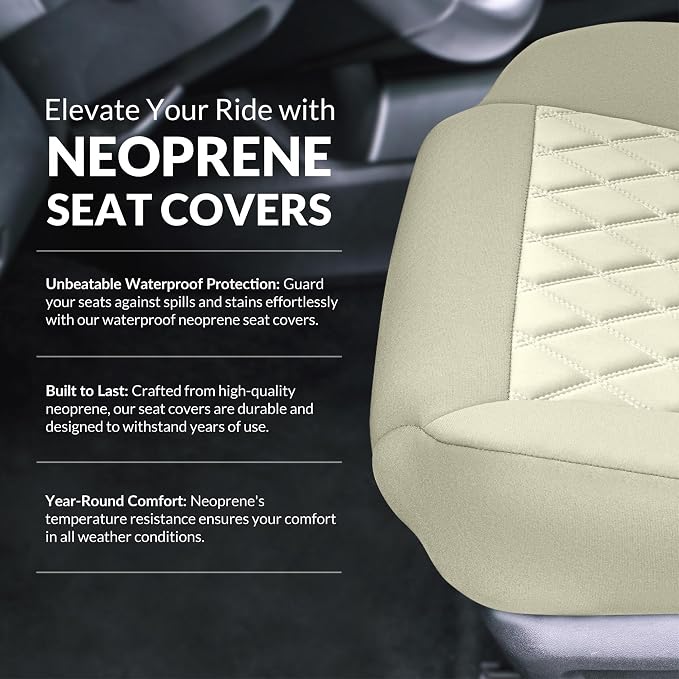 FH Group Custom-Fit Car Seat Covers Specifically Made for 2021-2026 Nissan Rogue, Front Set Solid Beige Ultraflex Neoprene Waterproof Automotive Seat Cover