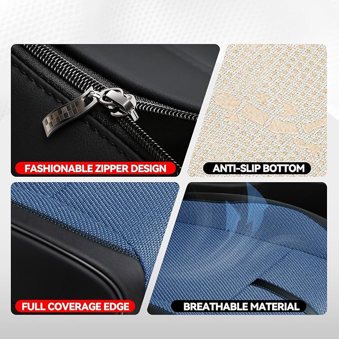Auto Dynasty Car Seat Covers Full Set, Automotive Seat Covers for Cars Breathable Waterproof, Universal Anti-Slip Car Interior Protectors Compatible Airbag Fit Most Cars, Blue, Drive Series