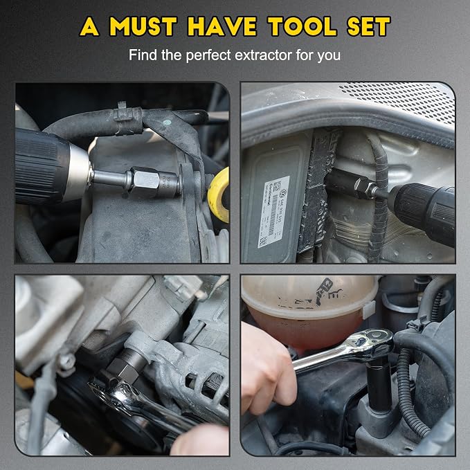 Topec Deep Bolt Extractor Set 28PCS, 3/8" Drive Bolt Extractor Kit, Spark Plug Extractor Socket Set, Lug Nut Removal Tool for Stripped, Broken, Rounded Bolts Lug Nut Stud Remove