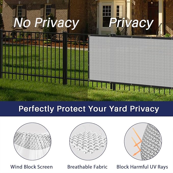 Windscreen4less Privacy Fence Screen Heavy Duty Windscreen Fencing Mesh Fabric Shade Net Cover with Brass Grommtes for Outdoor Wall Garden Yard Pool Deck, 8'x226' Light Gray