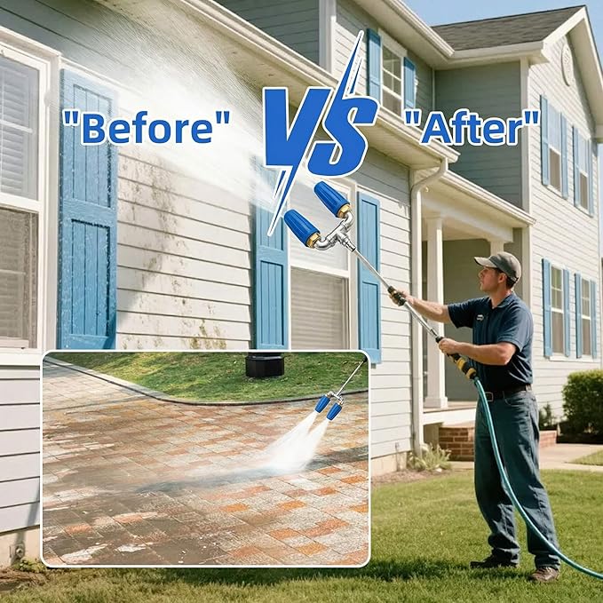 Dual Turbo Nozzle Pressure Washer, Dual Pressure Washer Nozzle, 360° Rotating 4000 PSI Turbo Nozzle with 1/4" Quick Connector 2.0 Orifice, 304 Stainless Steel for Driveway/Deck Clean(Blue)