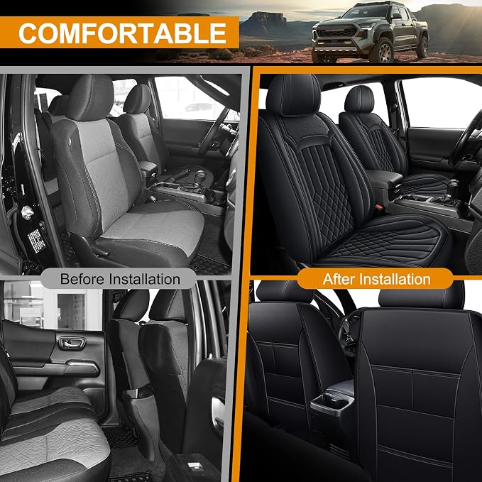 IKABEVEM Fit for Toyota Tacoma Seat Covers 2026 2025 2024 4th Gen Front | Faux Leather SR5 TRD Sport TRD Off-Road SR Double Crew Cab(Front Pair Only)