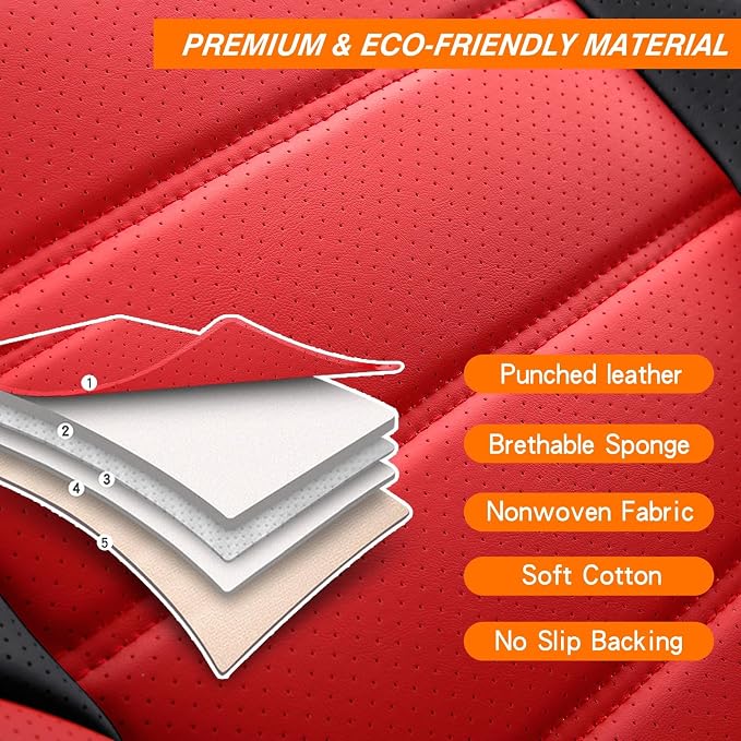 MINGBRON Car Seat Covers Full Set,Black White Car Seat Cover, Car Seat Protector Waterproof, Nappa Leather Car Seat Cushion Fit for Most Cars Red