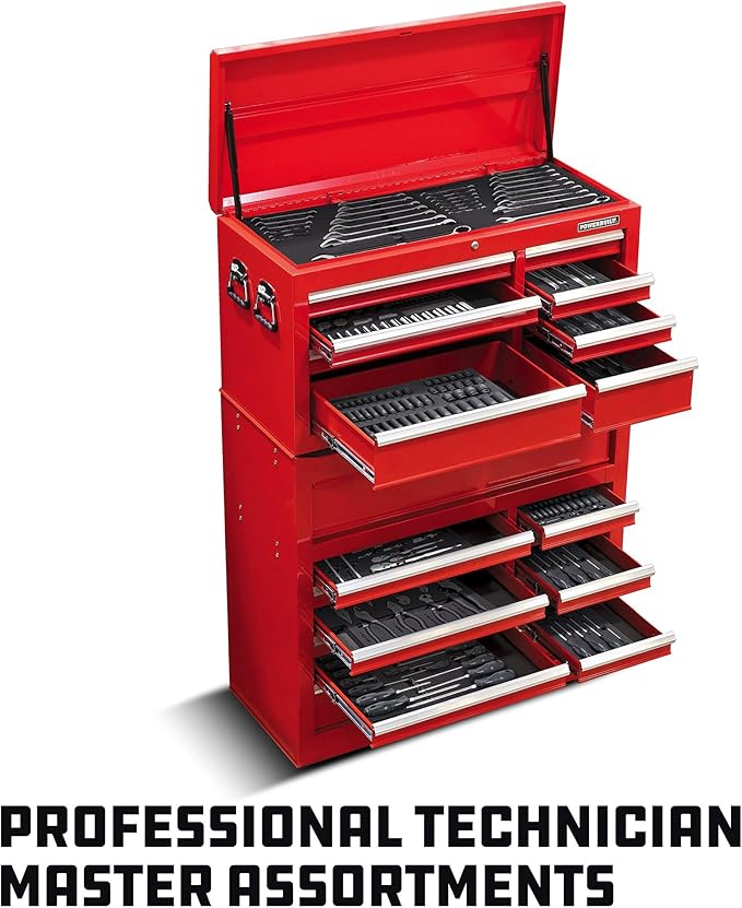 Powerbuilt Socket and Ratchet Tool Set, Extension Bars, Deep and Shallow Sockets, Organizer Tray, Pro Tech Series - 949005, 3/8-Inch, Silver, 54 Piece