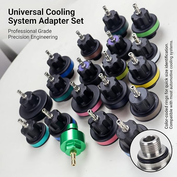 Coolant Pressure Tester Kit – Radiator System Leak Detector & Cooling Test Tool with Tesla, Porsche Adapter (27-Piece) (Nylon)