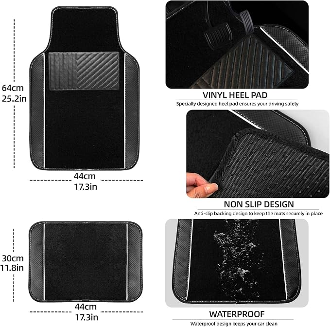 NBTEPEM 10 Pcs Car Floor Mats Full Set Car Accessories, Microfiber Leather Steering Wheel Covers 14.5-15 inch, Center Console Cover, Seat Belt Pads, Cup Coasters, Universal Interior Decor(White)