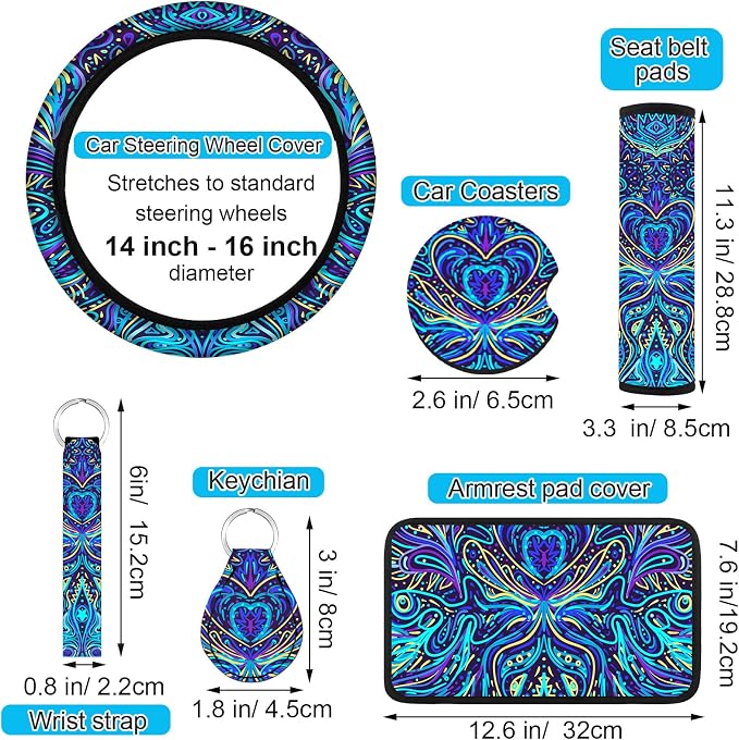 15 Pcs Full Car Seat Covers Set Car Accessories Seat Covers Steering Wheel Cover Belt Pads Armrest Pad Cup Holders Keychains for Most Truck SUV(Heart)