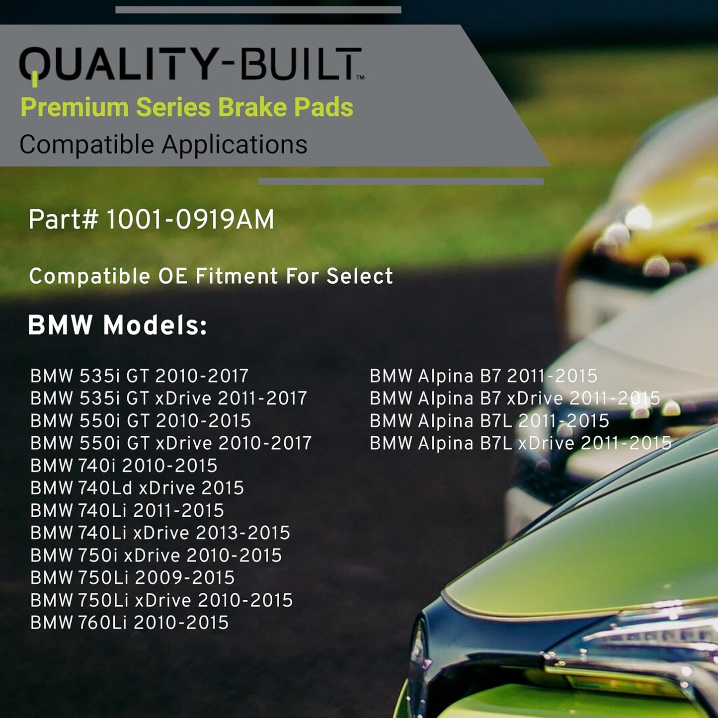 Premium Semi-Metallic Rear Brake Pads (1001-0919AM) Compatible with 2009-2017 BMW (535i GT/535i GT xDrive/550i GT/550i GT xDrive/740i/740Ld xDrive/740Li/740Li xDrive/750i xDrive/750Li)