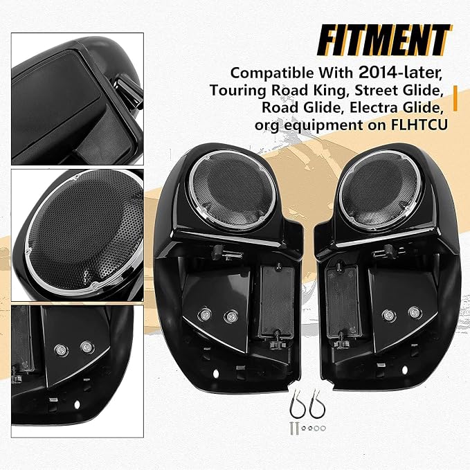 ECOTRIC 6.5'' Motorcycles Lower Vented Leg Fairing W/Speaker Box Pods Grilles Compatible with 2014-2024 Harley Davidson Touring Street Glide Road Glide Electra Glide Road King Trike Model Vivid