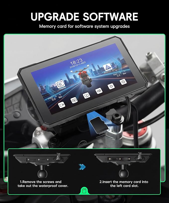 Motorcycle CarPlay Screen 5 Inch Wireless Carplay Android Auto for Motorbike with Removable Bracket, IP68 Waterproof Touchscreen, Supports GPS Navigation Bluetooth