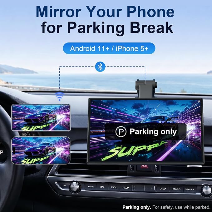 9" Wireless Apple CarPlay & Android Auto CarPlay Screen with 4K Dash Cam, Portable CarPlay Display with 1080p Backup Camera, GPS Navigation, Mirror Link, Bluetooth 5.0, FM, Voice Control