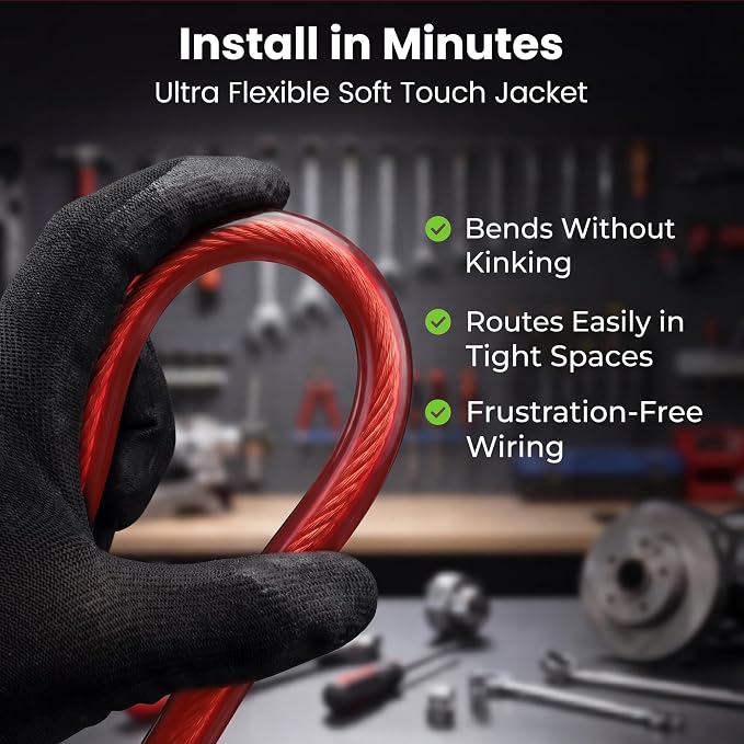 GEARit 4 Gauge Amp Wiring Kit, 25ft Red & 25ft Black (50 feet Total) CCA 4 AWG Battery Cable with Crimping Tool, Cable Cutter, 15 Lugs & 20 Heat Shrink Tubes for Car Audio, RV, Trailer, Inverter