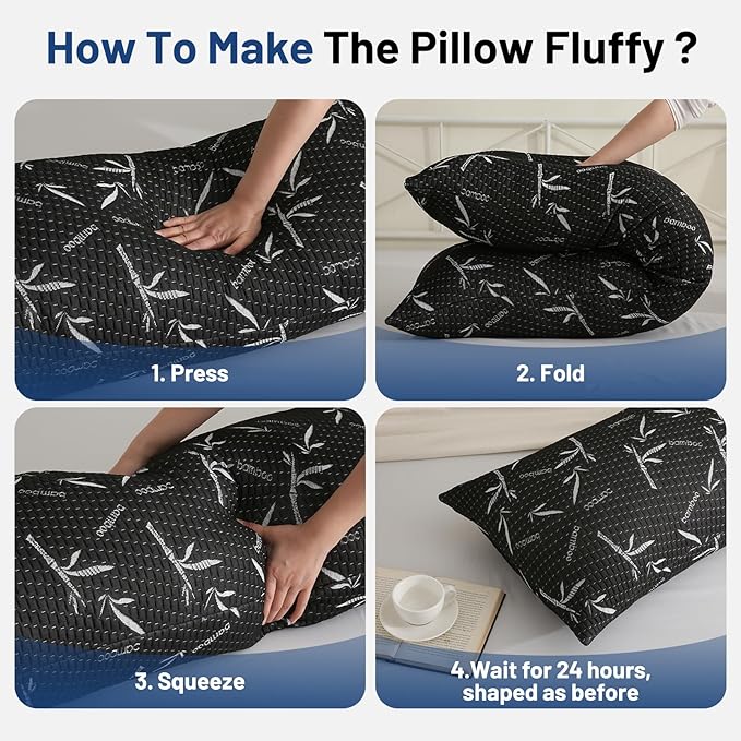 Primesoft Full Body Pillow with Removable Pillowcase for Adults,（Memory Foam Filling）（Long Pillow for Side Sleepers） （Fluffy and Firm）（Adjustable Filling）（20×54 Inch，Black）