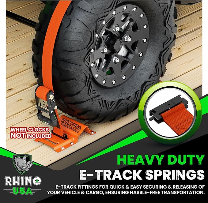 Rhino USA E Track Ratchet Tie Down Straps (4,500lb Break Strength) - Includes (4) Premium 2" x 16' eTrack Tie Downs - Ultimate Heavy Duty eTrack Cargo Strap System for Trailer, Truck, Motorcycle