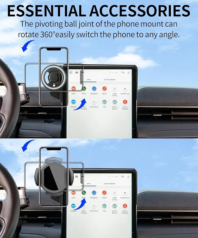 Magnetic Car Phone Mount for 2021-2026 Ford Mustang Mach-E Accessories, for MagSafe Strong Magnets Cell Phone Holder 15.5-Inch Touch Screen Cradles, with Portable Phone Gripper 360° Rotation