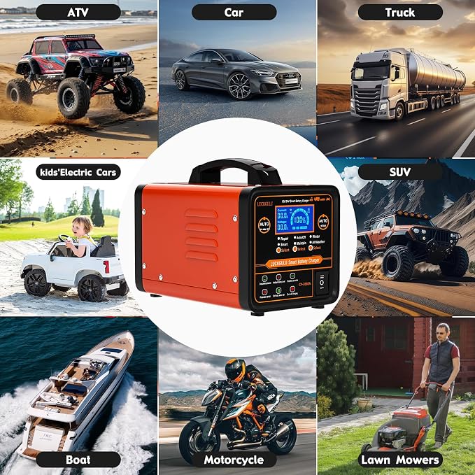 12V/24V Car Battery Chargers Heavy Duty, 15A Automatic Battery Maintainer with Auto Shutoffs, Repair, Winter Mode, High/Low Power Smart Trickle Charger and Desulfator,for Boat,Motorcycle